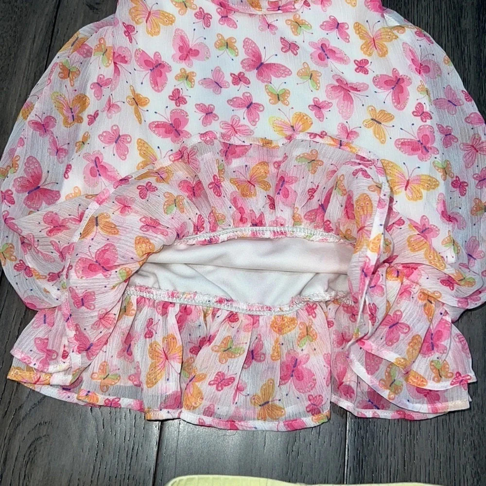 Nannette baby Capri leggings with sleeveless butterfly sheer like bubble top